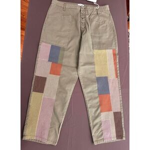 NWT Pistola High Rise Rainbow Patchwork Pants Olive Green Size 32 P6136SOL-CWE